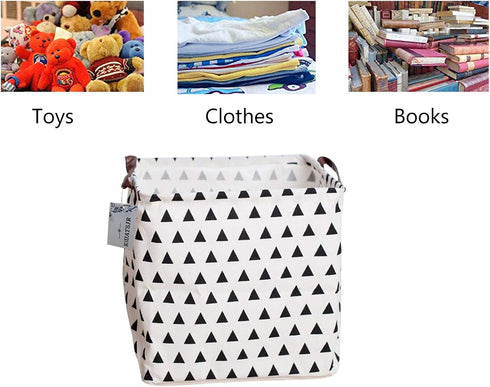 Square Canvas Toy Storage Bins Basket with Handle Collapsible Toy Organizer for Nursery Storage, Kid's Toy & Laundry, Gift Basket (Triangle)...