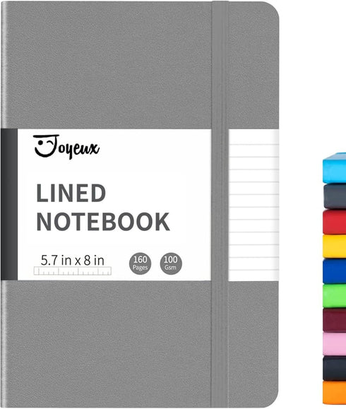 JOYEUX Lined Journal Notebook, 160 Pages Hardcover Journal for Writing, Medium 5.7 inches x 8 inches Notebooks - 100 Gsm Thick A5 Paper (Dark Grey...