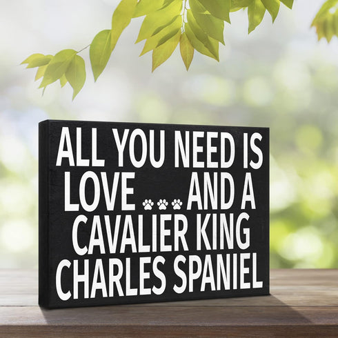 JennyGems All You Need Is Love and a Cavalier King Charles - Wooden Dog Lover Gift Sign - Christmas Gift for Cavalier Owners - Rustic Shelf Decor ...