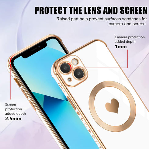for iPhone 13 Magnetic Case, Luxury Cute Love Heart Design Plating Edge Case with MagSafe for Women Girls Soft TPU Shockproof Full Protective Case...