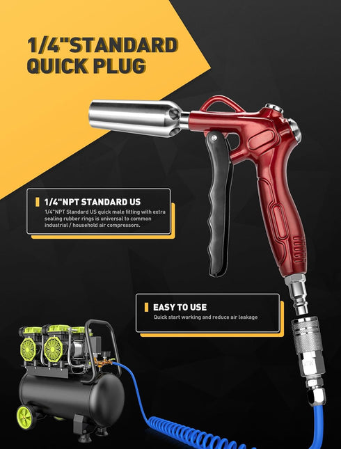 High Volume Air Blow Gun with Powerful Flow Nozzle, Retro Red Air Nozzle Blower Gun with 4.9" Stainless Steel Extension & 1/4'' Standard Quick Plu...