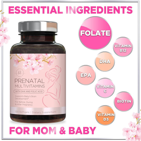Hello Lovely! Women's Prenatal Multivitamin with Folic Acid + DHA, Prenatal Vitamins w/Folate, Omega 3, Vitamins D3, B6, B12 & Iron, Pregnancy Sup...