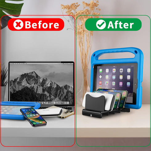 Acrylic Multi Device Organizer Stand Base for Portable Charger Power Banks, 4 Slots Desktop Storage Holder Compatible with USB Battery Pack, Phone...