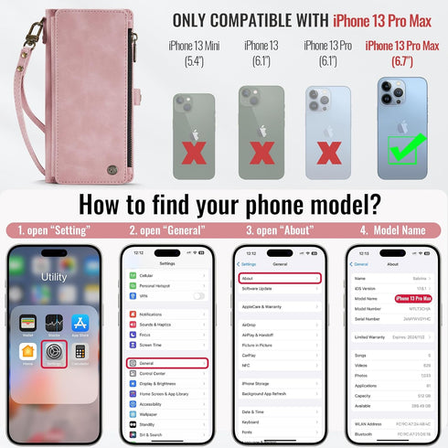 Defencase Compatible with iPhone 13 Pro Max Case Wallet with RFID Blocking Card Holder for Women Men, PU Leather Magnetic Snap Flip Zipper Strap W...