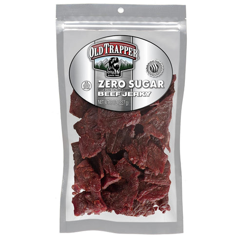 Old Trapper Zero Sugar Beef Jerky, Eight-Ounce Individual Package, Natural Wood Smoked Keto-Friendly Snack, 14 Grams of Protein, 70 Calories, and ...