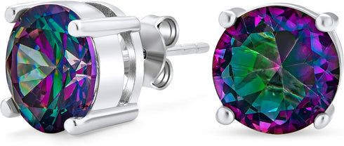 Unisex Black Mystic Rainbow Color-Changing Cubic Zirconia Solitaire AAA CZ Stud Earrings For Women .925 Sterling Silver - Round or Square Princess...