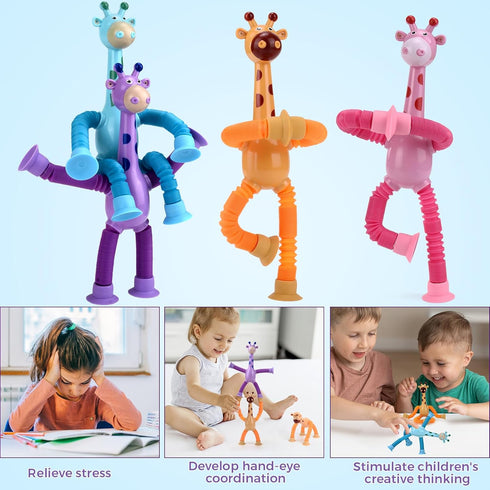 12Pack Telescopic Suction Cup Giraffe Toy, Pop Tubes Toddler Travel Toys, Educational Fidget Toys for Anxiety Kids for 3 4 5 6 7 8 9 Year Old Boys...