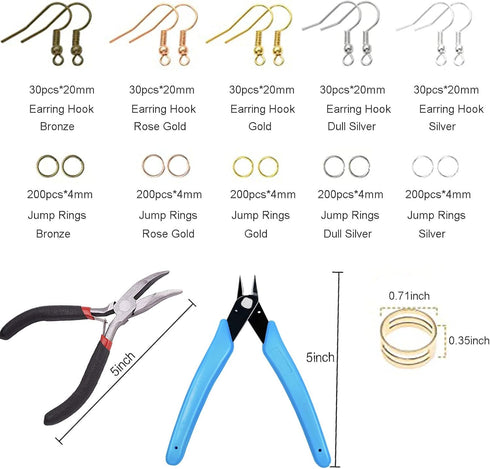 5 Colors Earring Hooks Kit Hypoallergenic Ear Wires and 1000pcs Jump Rings for Earrings Making Jewelry Making Findings...