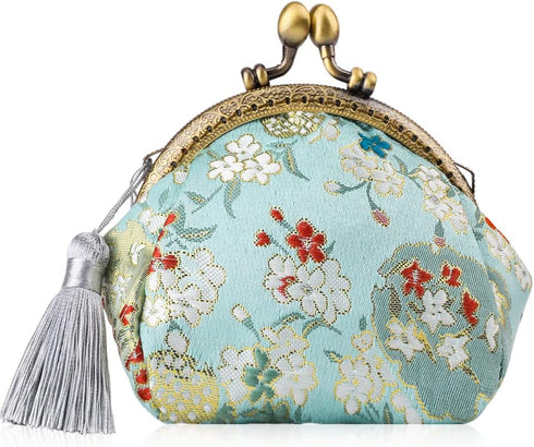 Oyachic Embroider Coin Purse Vintage Wallets Canvas Change Pouch Floral Trinkets Small Kiss Lock Clasp Handbag Jewelry Bag Tassels Women...