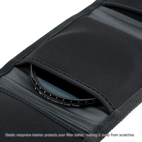 JJC Lens Filter Pouch Case for Circular Filter Up to 82mm (37mm 40.5mm 49mm 52mm 55mm 58mm 62mm 67mm 72mm 77mm), 3-Pocket Lens Filter Wallet Stora...