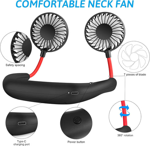 SZ-JIAHAIYU Neck Fan Portable Face Fan Personal USB Hands-Free Mini Wearable Sports Handheld Cooling Small New Fans Around Your Neck for Travel Of...