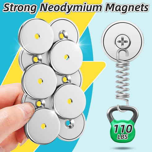 Strong Neodymium Magnets, 10Pack 110LBS Waterproof Cup Magnets with Stainless Screws for Wall Mounting, Rare Earth Magnets with Holes for Holding ...