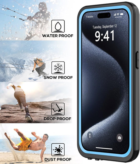 for iPhone 15 Pro Case Waterproof 6.1'', Full Protective Dustproof Shockproof Phone Case with Screen Protector for Apple iPhone 15 Pro (Blue)...