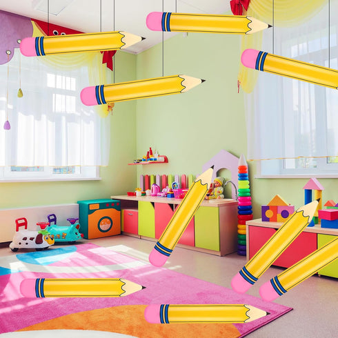 12 Pcs 27 Inch Giant Large Inflatable Pencil Back to School Graduation Decor Hanging Inflatable Pencil Classroom Decoration for Back to School Cla...