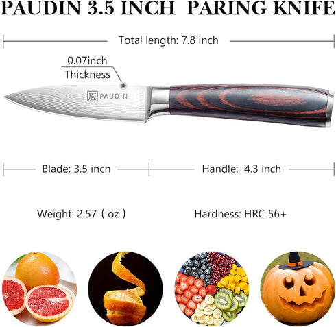 PAUDIN Paring Knife, 3.5 Inch Fruit Knife, High Carbon 5Cr15Mov Stainless Steel Forged Paring Knife, Ultra Sharp Small Kitchen Knife, Ergonomic Wo...
