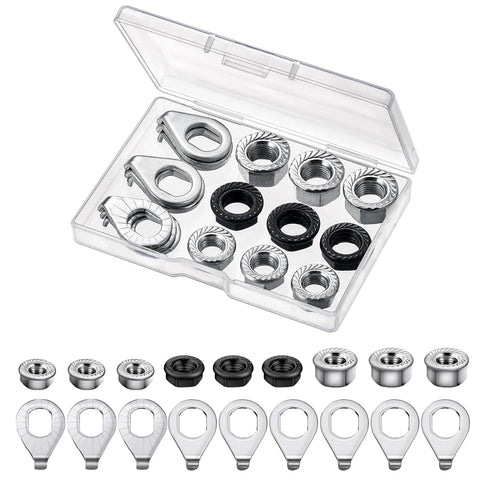 Zacro 18pcs Bike Wheel Axle Nut and Bicycle Hub Safety Washer Kit, M8 M9.5 M10 Bicycle Hub Flanged Axle Nuts, Bike Parts Accessories for Front and...