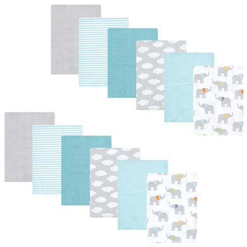 Hudson Baby Unisex Baby Flannel Burp Cloth 12pk, Teal Elephant, One Size...