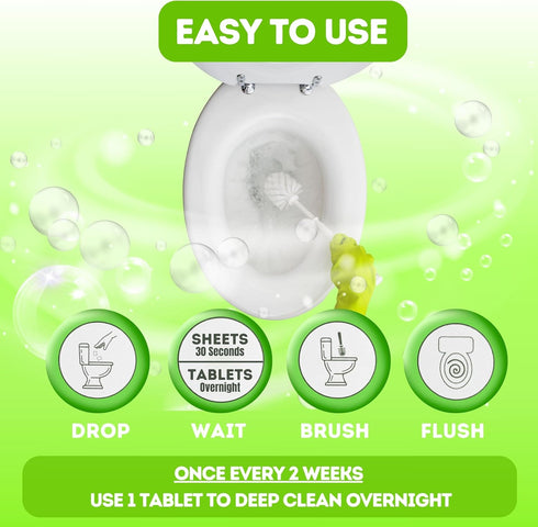 Toilet Bowl Cleaner Strips & Bathroom Descaler Tablets COMBO, 60 Toilet Cleaner Sheets & 4 Toilet Ring Remover Tablets, Biodegradable, Plastic Fre...