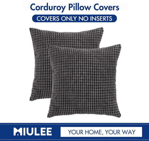 MIULEE Pack of 2 Pillow Covers 18x18 Inch Granules Soft Corduroy Decorative Throw Pillow Covers for Couch Cushion Sofa Bedroom Living Room, Grey...