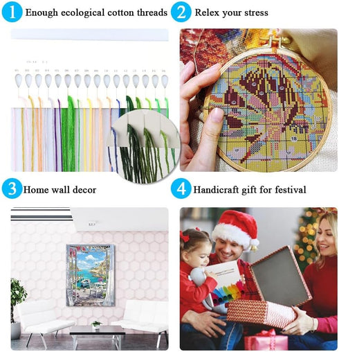 Landscape Beach Stamped Cross Stitch Kits - Colorful 11CT Printed Easy Pattern Needlepoint Kits Embroidery Crafts for Adults Beginners Gift 12x16 ...