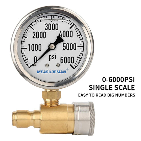 MEASUREMAN 2-1/2" Pressure Washer Gauge, Pressure Gauge Kit, 3/8 Inch Quick Connect, 0-6000 PSI, Glycerin Filled...