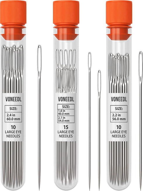 VONEEDL 35 PCS Large Eye Sharp Hand Sewing Needles 4 Assorted Sizes - Easy Threading Embroidery Needles - Perfect for Quilting, Crafting, Darning,...
