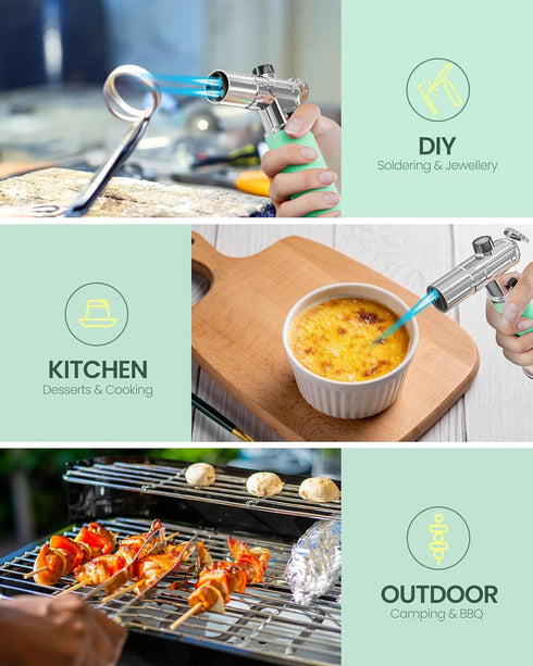 Butane Torch, RONXS Double Flame Kitchen Blow Torch Adjustable Refillable Cooking Torch Lighter with Continuous Flame for Creme Brulee, Baking, BB...