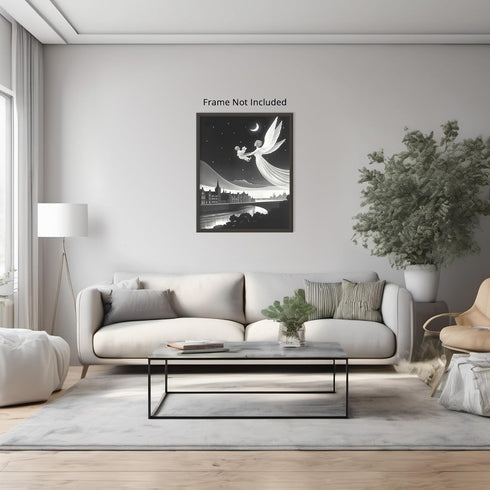 Posterizer 1 pcs-flying angel carrying a child-spiritual ethereal art work 1-Fantasy & Fiction Art Gift for Art Lovers Living Room Bedroom Decor- ...