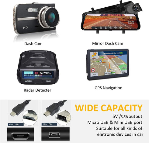 Dash Cam Charger, Dosili car Dash cam USB Power Cord, Micro USB & Mini USB Cable, for Dash Camera and GPS Charger Power Cord?11.5ft?......