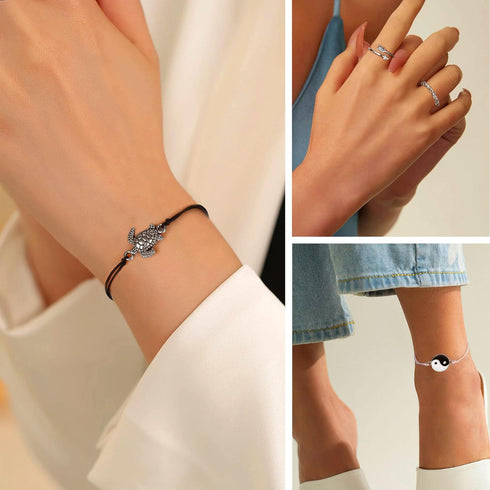 ORAZIO 52 Pcs Jewelry Sets for Women Layered Necklace Adjustable Braided Bracelets Set Dangle Stud Hoop Earrings CZ Stackable Knuckle Ring Set Fas...