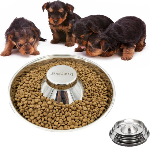 Puppy Dog Bowl, Stainless Steel Multiple Puppies Feeder, Dogs Basic Food and Water Bowls Weaning Dish for Small, Medium and Large Dogs Pets...