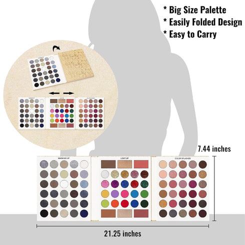 UCANBE Eyeshadow Makeup Palette 86 Colors, Matte Black Grey Silver Smokey Goth Eye Shadows+Chunky Pressed Glitters+Bright Colorful Neon Shades+Ros...