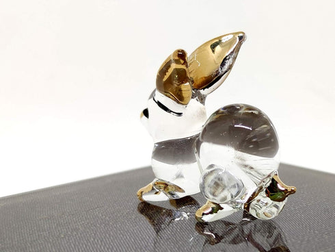 Rabbit Tiny Miniature Figurines Animals Hand Blown Glass Art W/22K Gold Trim Collectible Gift Decorate, Clear Gold...