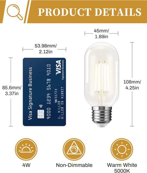 DORESshop 4 Pack LED Edison Bulbs, 4W Edison Light Bulbs, Antique LED Filament Bulbs 40W Equivalent, E26 Base,T45 LED Bulb with Clear Glass,Daylig...