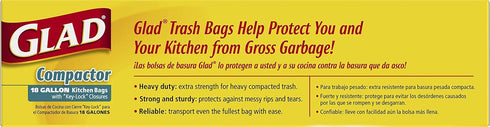Glad Trash Bags, Compactor Kitchen Garbage Bags - 18 Gallon White Trash Bag - 4 count (Package May Vary)...