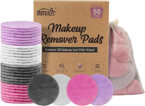 HOMEXCEL Reusable Makeup Remover Pads 50 Pack-Eco-friendly Makeup Remover Cloth Face Pads for Facial Cleansing-Soft Cotton Rounds for All Skin Typ...