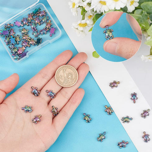 SUNNYCLUE 1 Box 50Pcs Sea Turtle Beads Metal Turtle Charms Tortoise Charm Turtles Beads Summer Hawaii Ocean Animals Loose Spacer Beads for Jewelry...