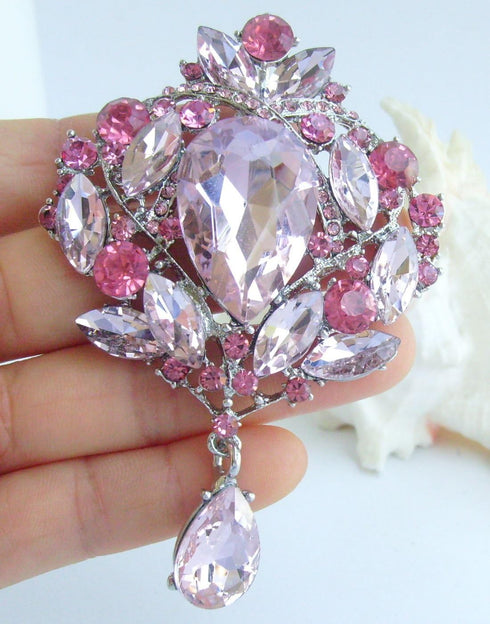 Sindary Vintage 3.54" Teardrop Brooch Pin Pendant Rhinestone Crystal BZ4082...