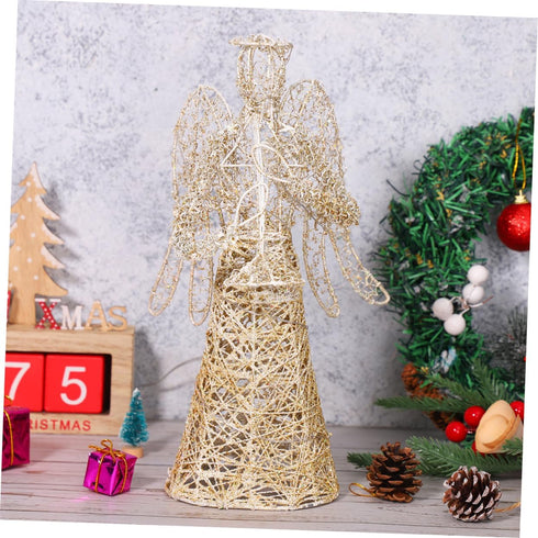 ABOOFAN Angel Christmas Tree Topper Gold Glitter Christmas Treetop Decoration Coated Metal Angel Xmas Tree Topper Ornaments for Holiday Home Offic...