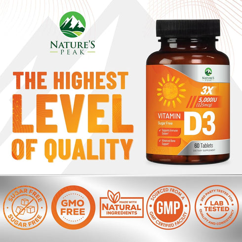 Vitamin D3 5000 IU (125 mcg) - Chewable D Vitamin for Bone, Teeth, Muscle & Immune Support, Sugar Free, Non-GMO, Gluten Free, Nature's Extra Stren...