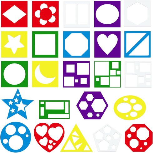 24 Pieces Colorful Shape Tracing Stencils Painting Shape Stencils PET Learning Shape Templates Geometric Stencils Templates Kids Drawing Templates...