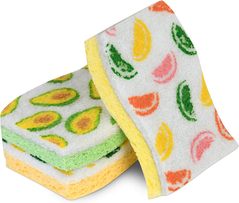 Smart Design Non-Scratch Cellulose Smart Scrub Sponge - Set of 3 - Ultra Absorbent - Ergonomic Shape - Cleaning, Dishes, & Hard Stains - Fruit Pat...