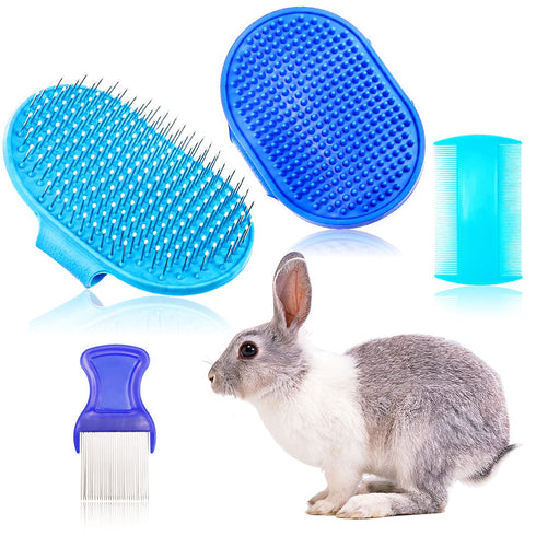 4 Pieces Rabbit Grooming Kit Including Rabbit Hair Remover, Rabbit Grooming Brush, Steel Comb and Double-Sided Pet Comb ,Suitable for Bunny & Guin...