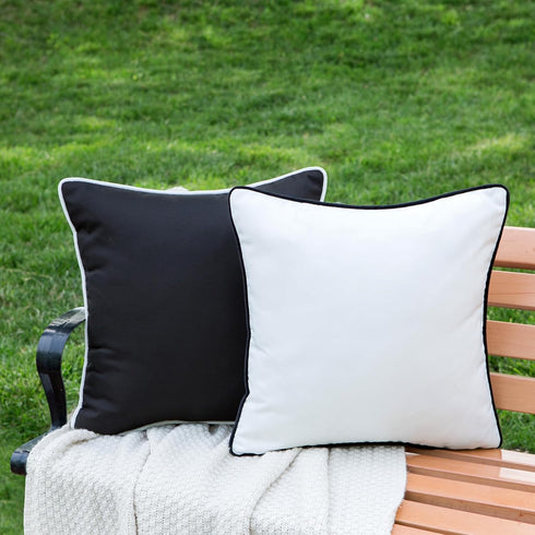LIGICKY Pack of 2 Outdoor Waterproof Throw Pillow Covers Decorative Black and White Square Pillows Cushion Case Outside Pillowcase for Patio Couch...