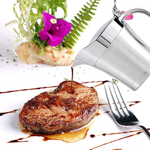 Double Insulated Gravy Boat - Stainless Steel Sauce Jug with Hinged Lid Hinged Lid Ideal for Gravy or Cream at Thanksgiving (750ML/26 OZ)...