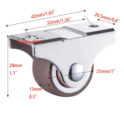 1 inch Fixed Caster Wheels -Small Caster Wheels + Screws-Low Profile Castor - Set of 8 No Floor Marks Silent Casters - Mini Wheels for Cart?Brown?...