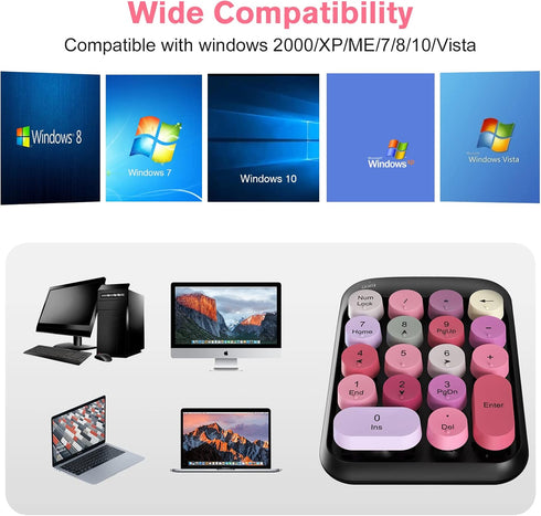 PINKCAT Wireless Number Pad, Cute 18 Keys Numeric Keypad with 2.4G Mini USB Receiver, Portable Silent Number Numpad Financial Accounting for Lapto...