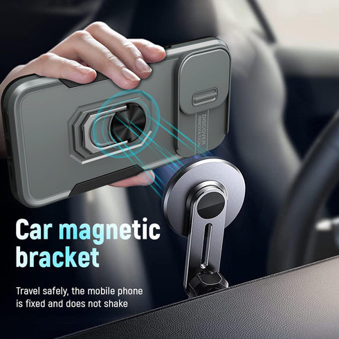 ADDIT Case for iPhone 15 Pro Max Phone Case iPhone 15 Pro Max Case, with Slide Camera Cover and Stand Ring, Support Magnet Car Mount, Military Gra...