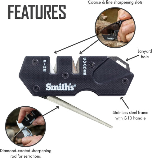 Smith’s Pocket Pal Tactical Knife Sharpener - 2 Stage Sharpener & Diamond Sharpening Rod - Pocket Clip - Outdoor Hunting Knife & Hook Sharpener - ...