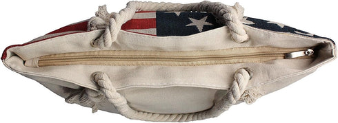 WESTERN ORIGIN American Flag Embroidered Tote Bag Stars and Stripes Beach Bag Rope Handles Shoulder Bag Women purse...